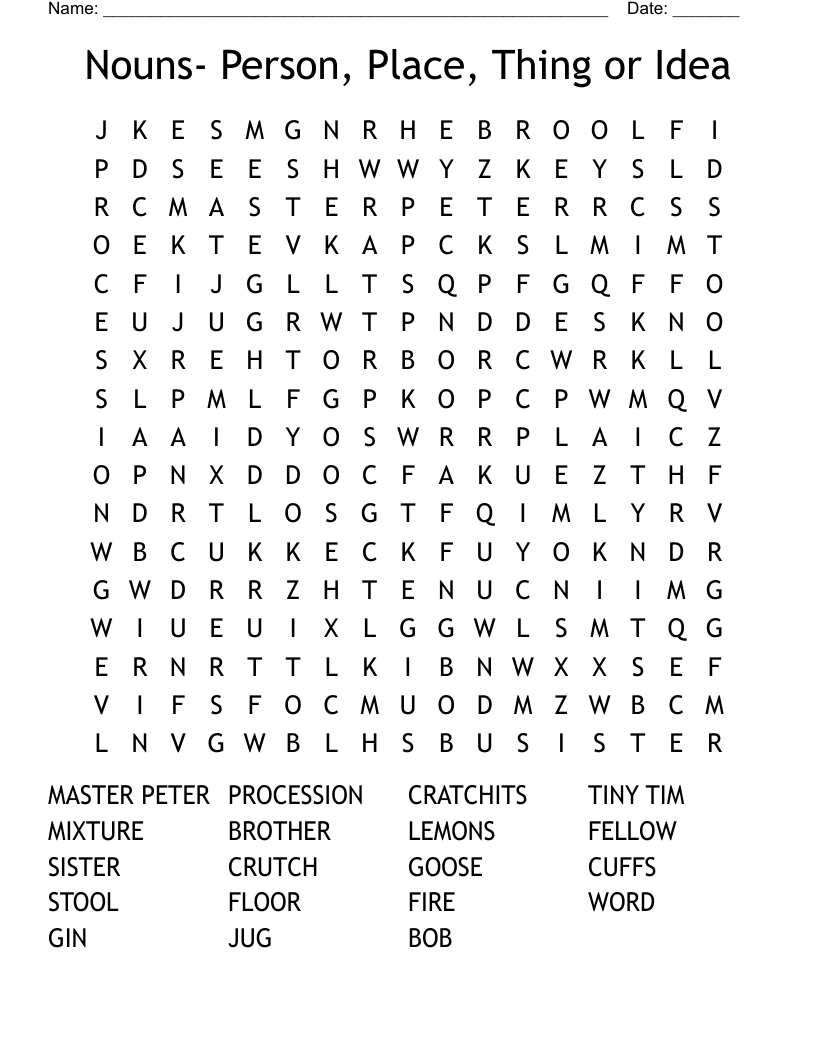 Nouns- Person, Place, Thing or Idea Word Search