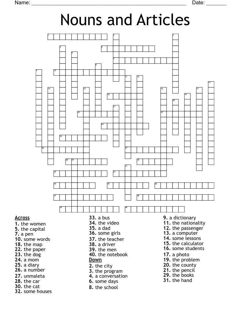 Nouns and Articles Crossword