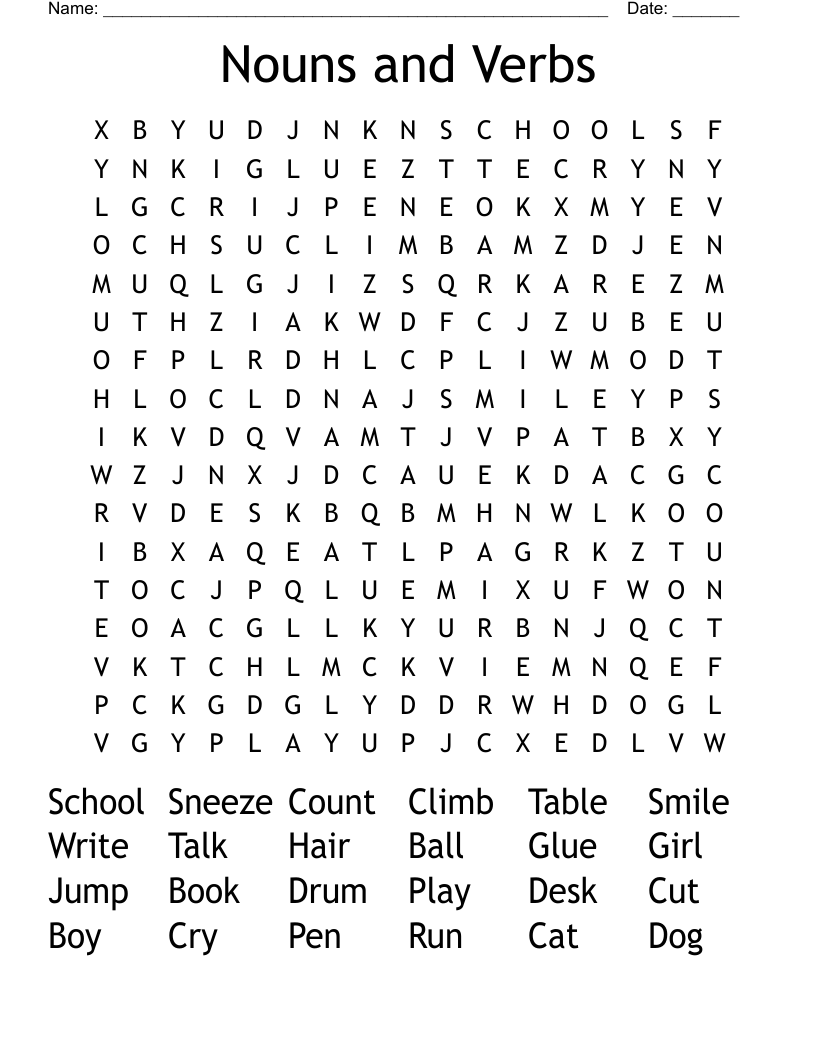 Nouns and Verbs Word Search