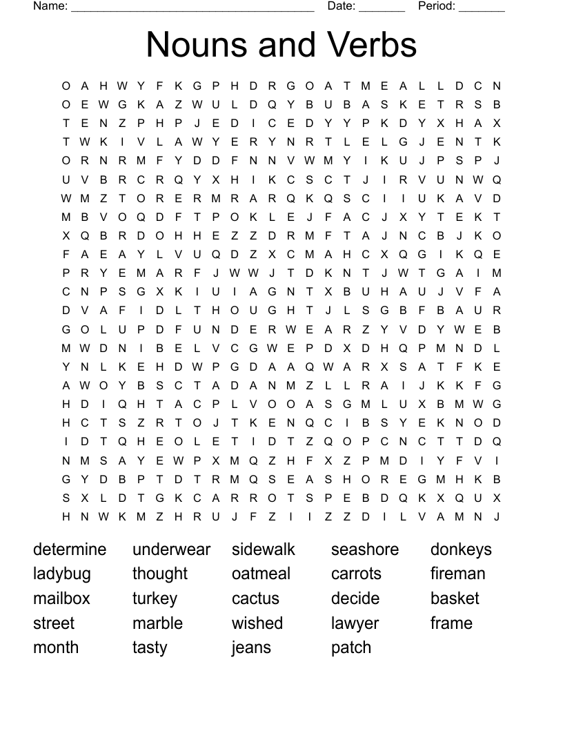 Nouns and Verbs Word Search