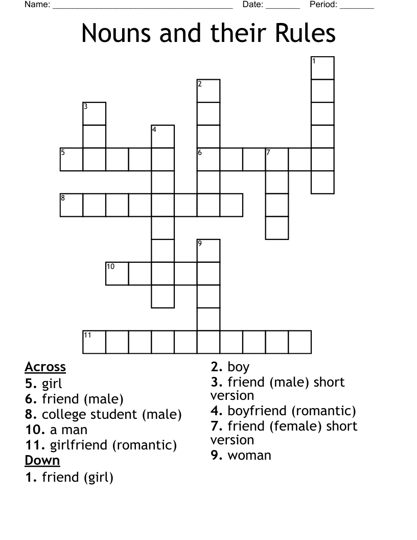 Nouns and their Rules Crossword
