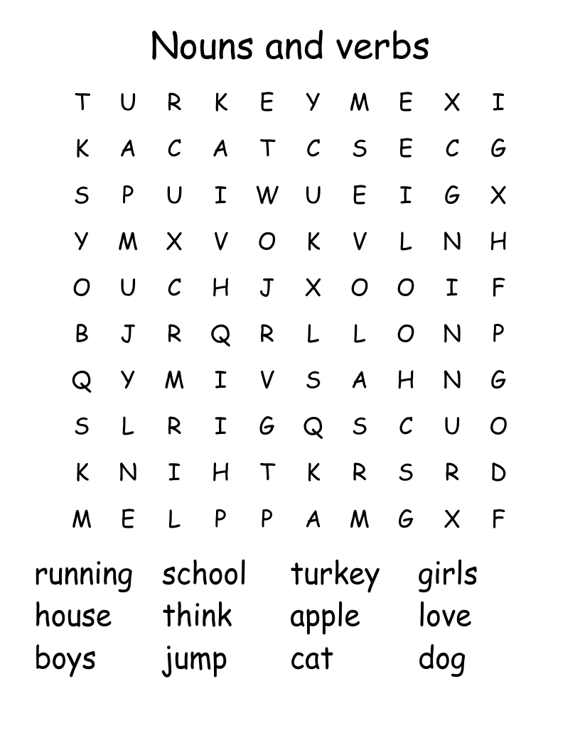 Nouns and verbs Word Search