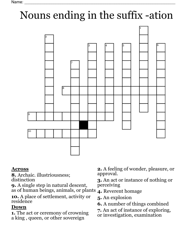 Nouns ending in the suffix -ation Crossword
