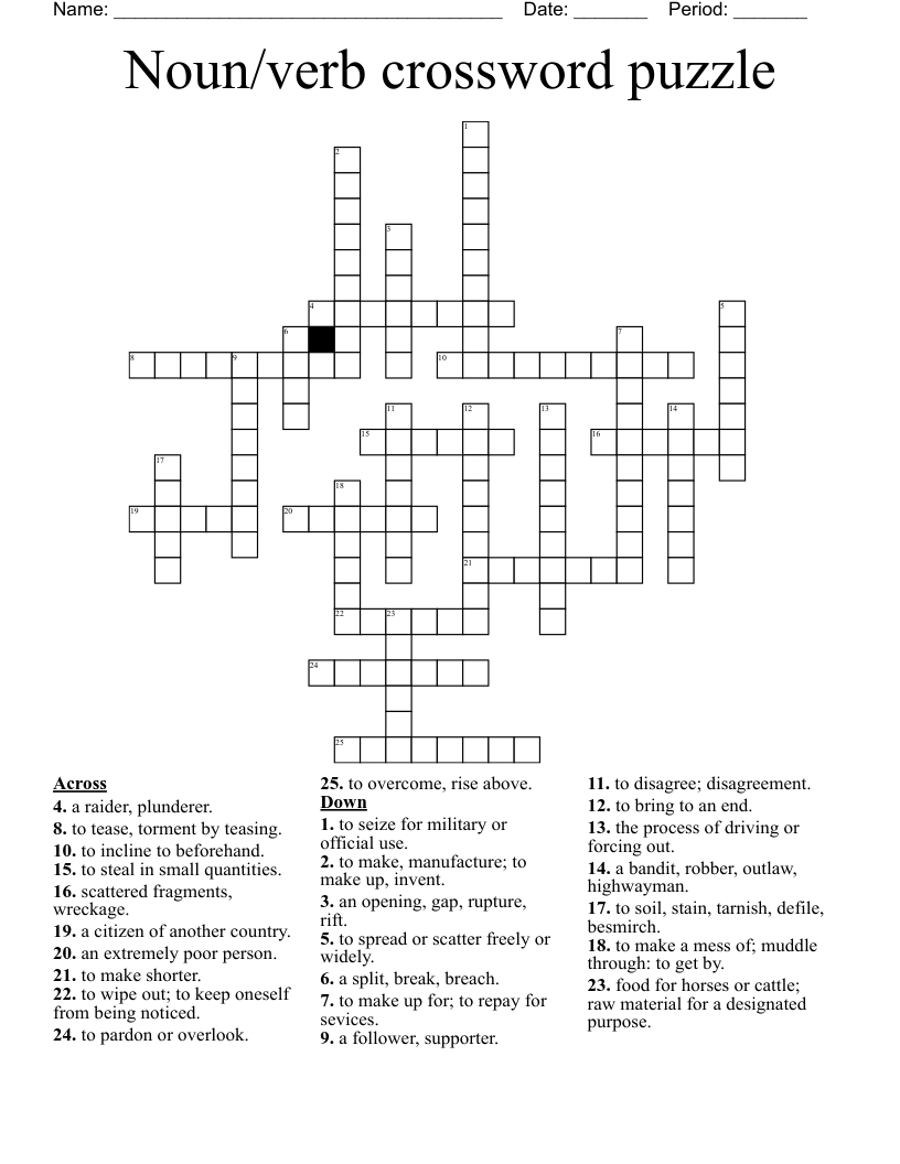Noun/verb crossword puzzle 