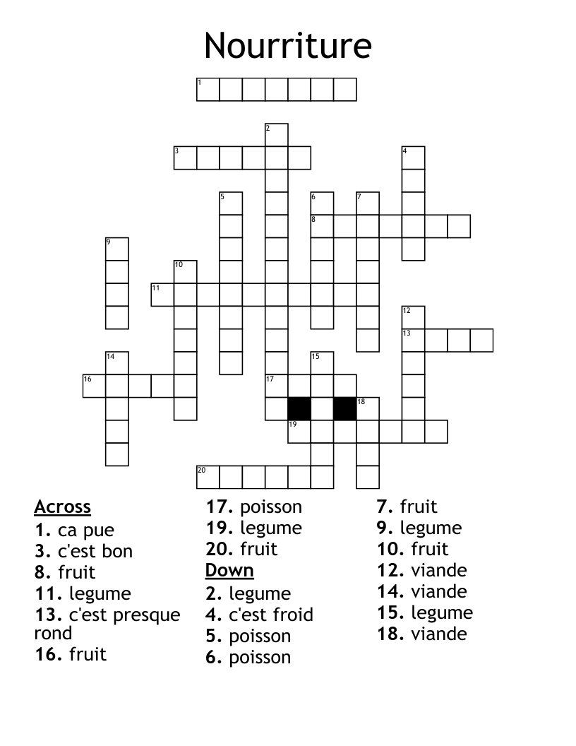 Nourriture Crossword