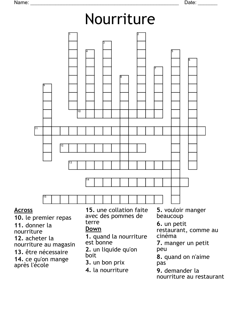 Nourriture Crossword