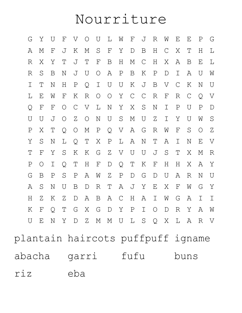 Nourriture Word Search