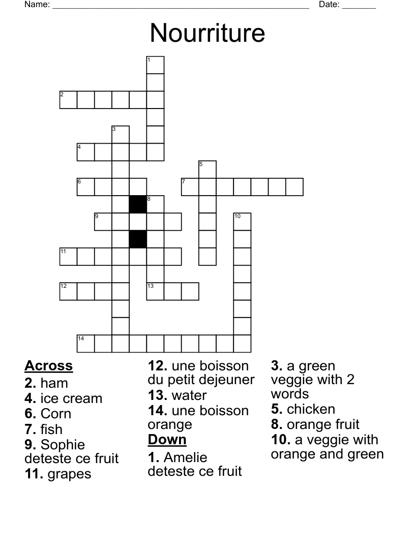 Nourriture Crossword