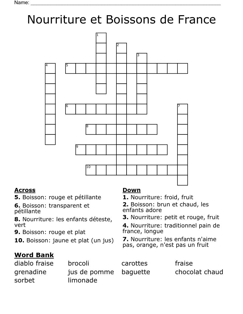 Nourriture et Boissons de France  Crossword