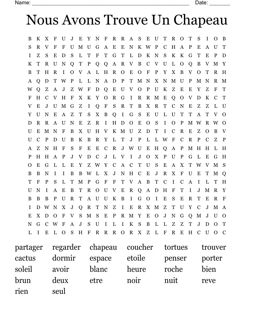 Nous Avons Trouve Un Chapeau Word Search