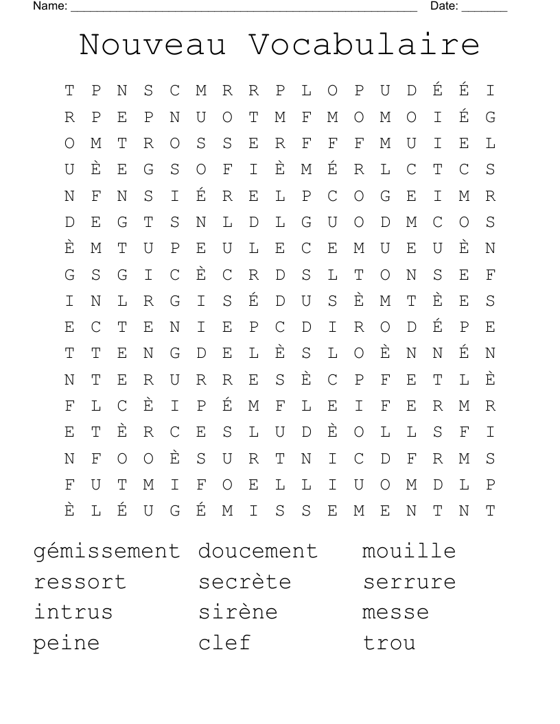Nouveau Vocabulaire  Word Search