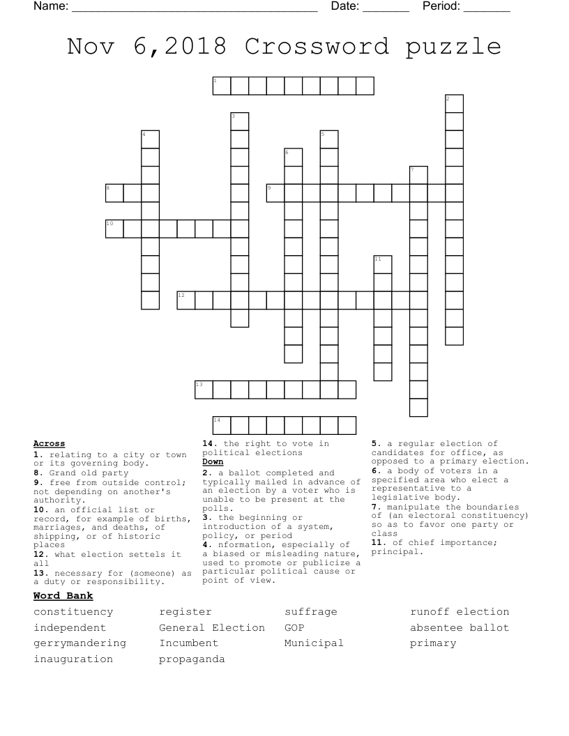 Nov 6,2018  Crossword puzzle