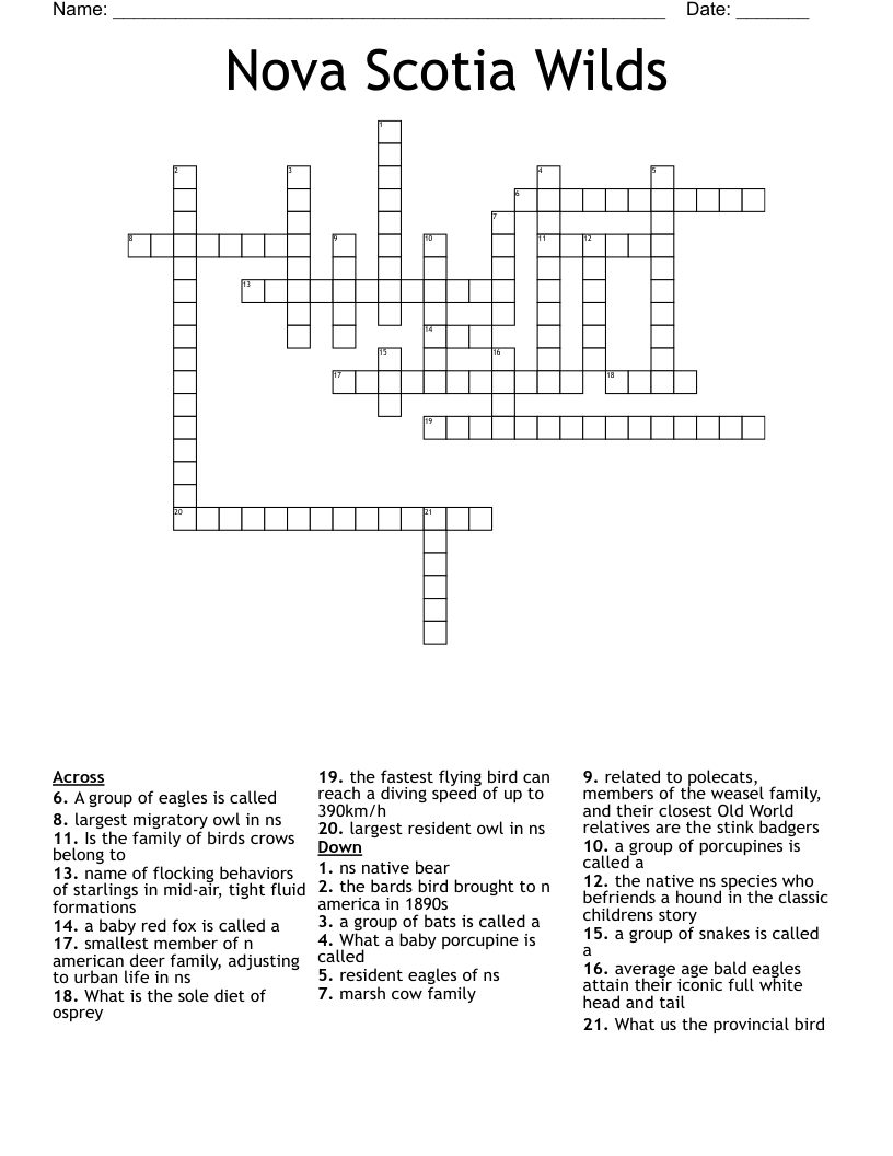 Nova Scotia Wilds Crossword