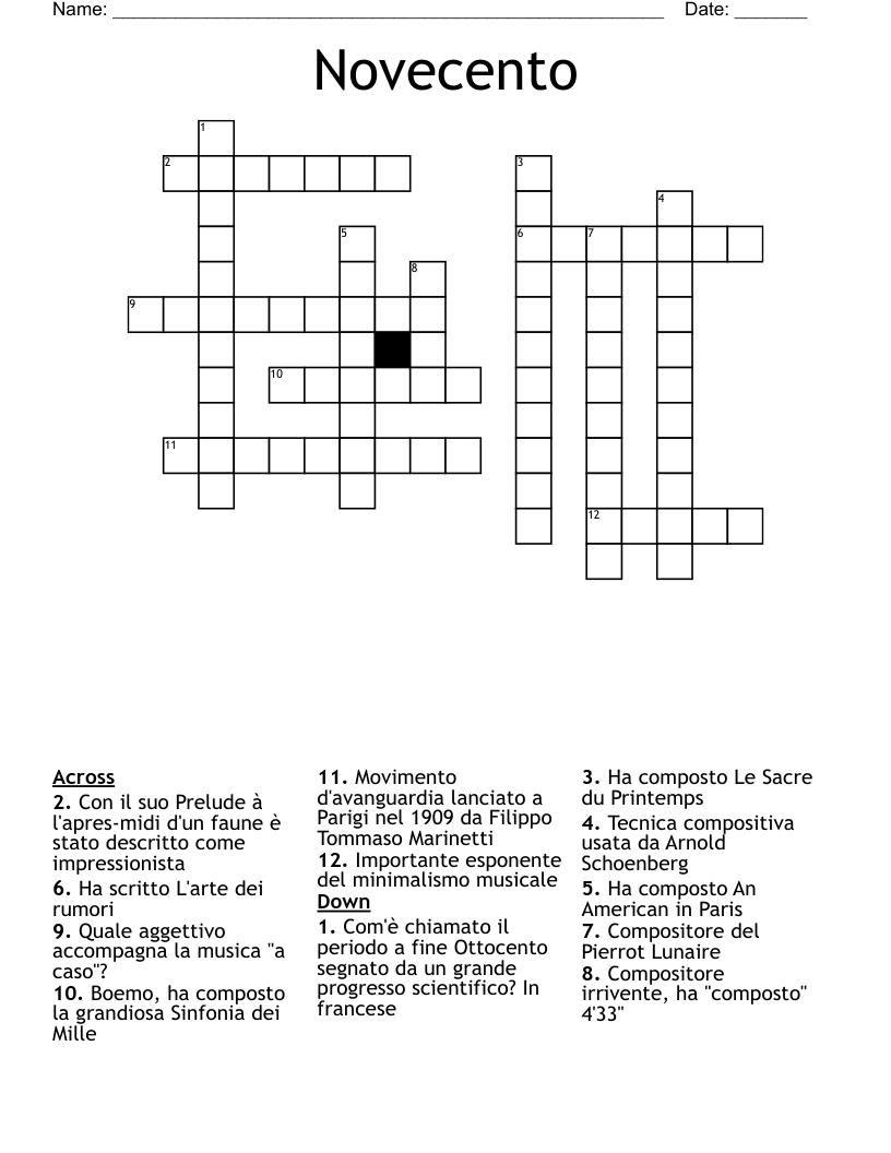 Novecento Crossword
