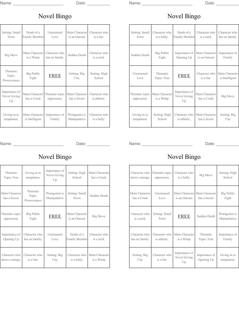 Novel Bingo
