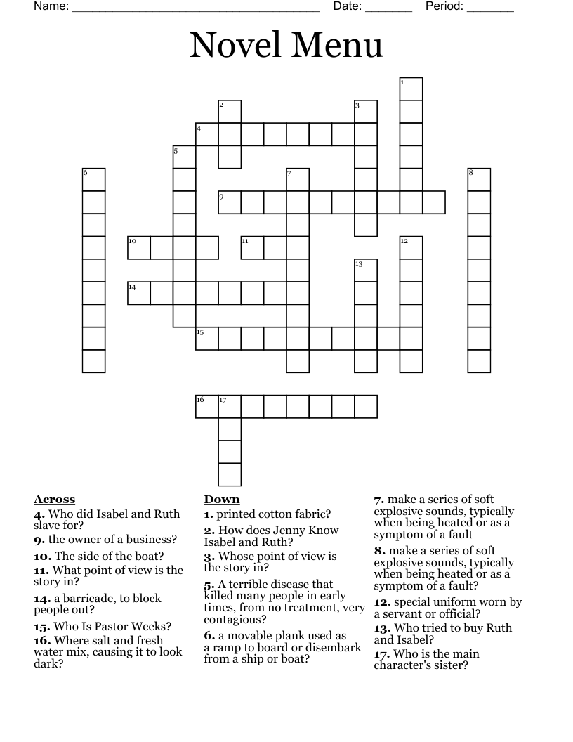 Novel Menu Crossword