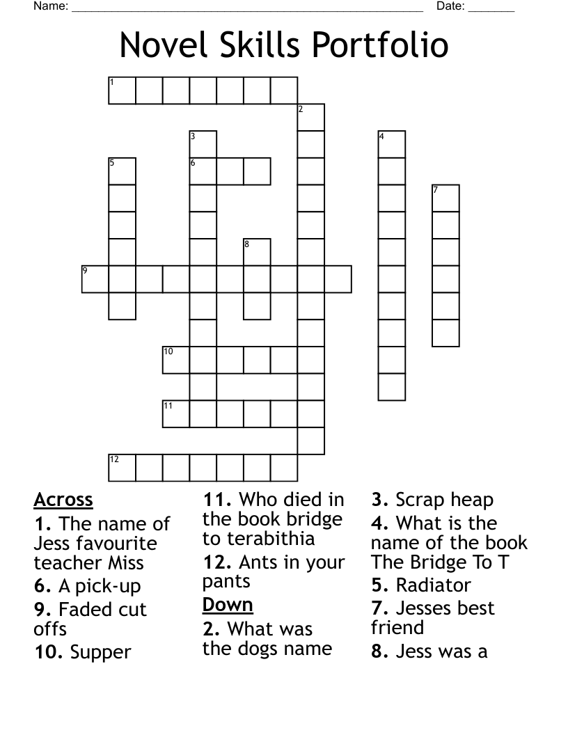 Novel Skills Portfolio  Crossword