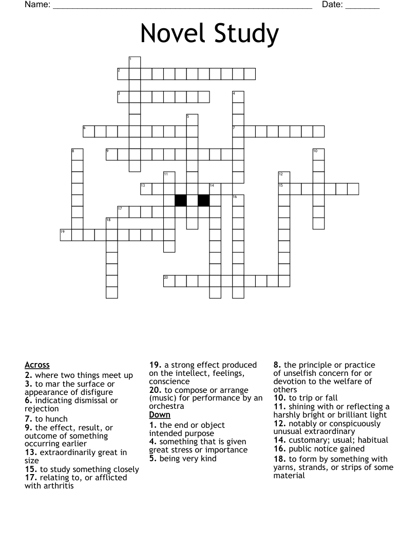 Novel Study Crossword