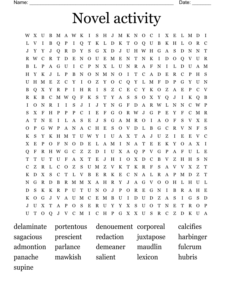 Novel activity Word Search