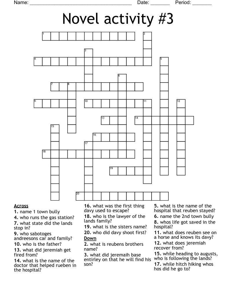 Novel activity #3 Crossword