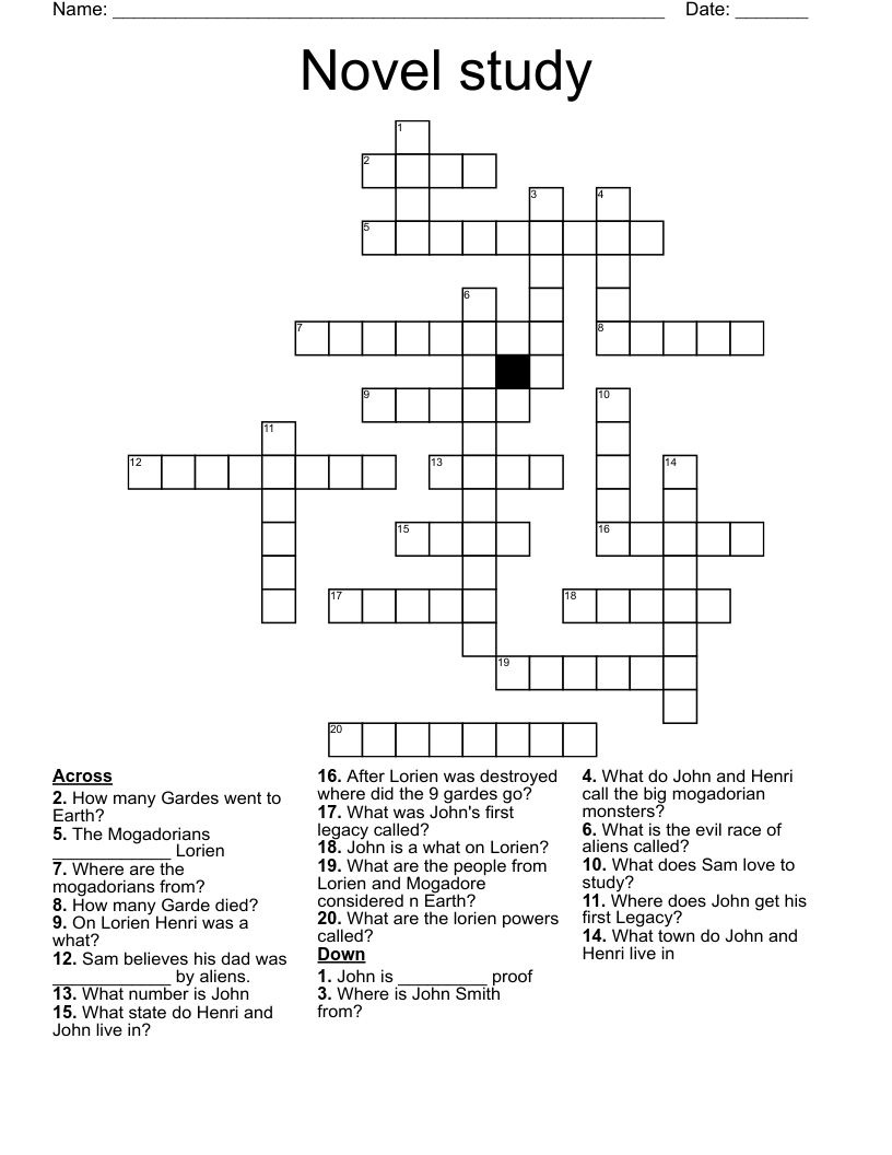 Novel study Crossword