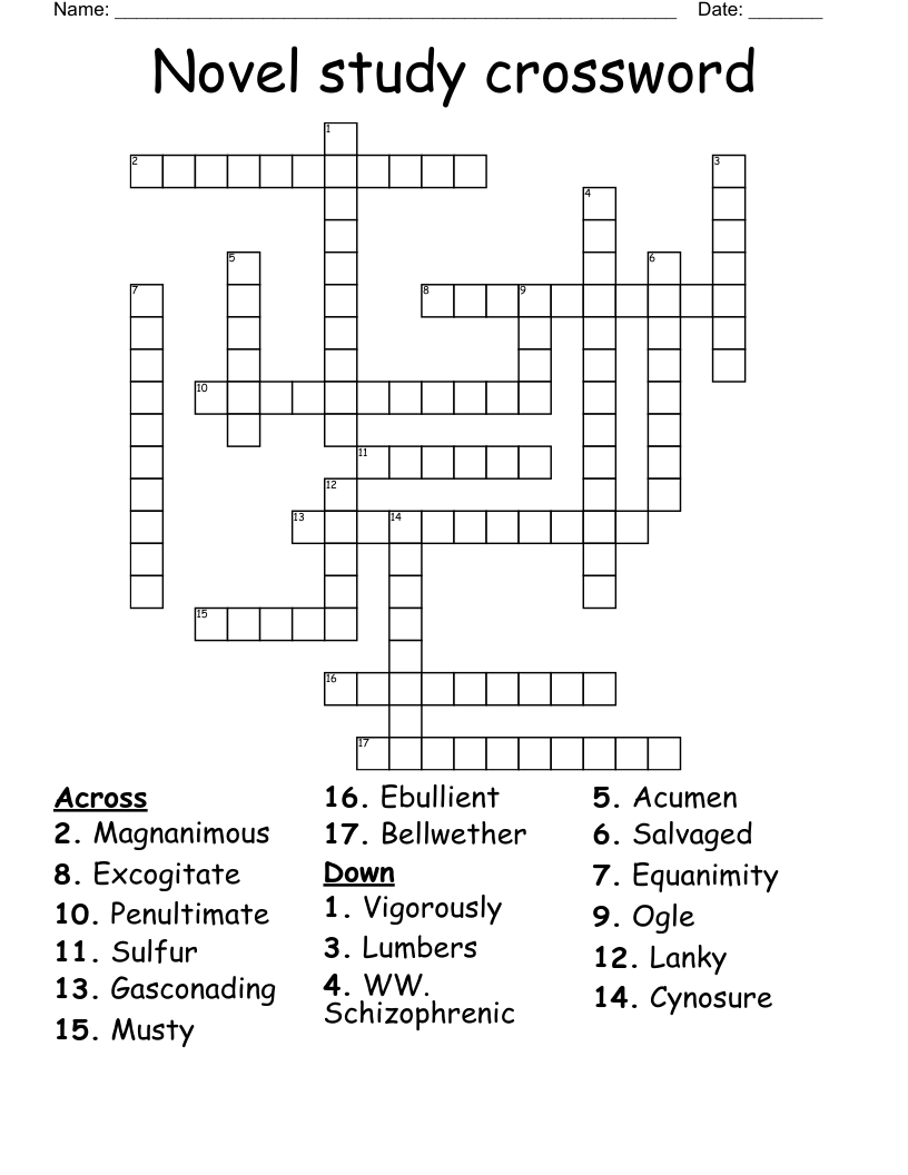 Novel study crossword 