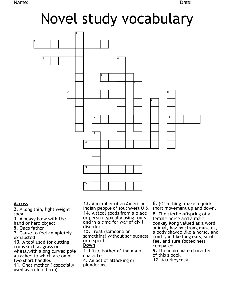 Novel study vocabulary  Crossword