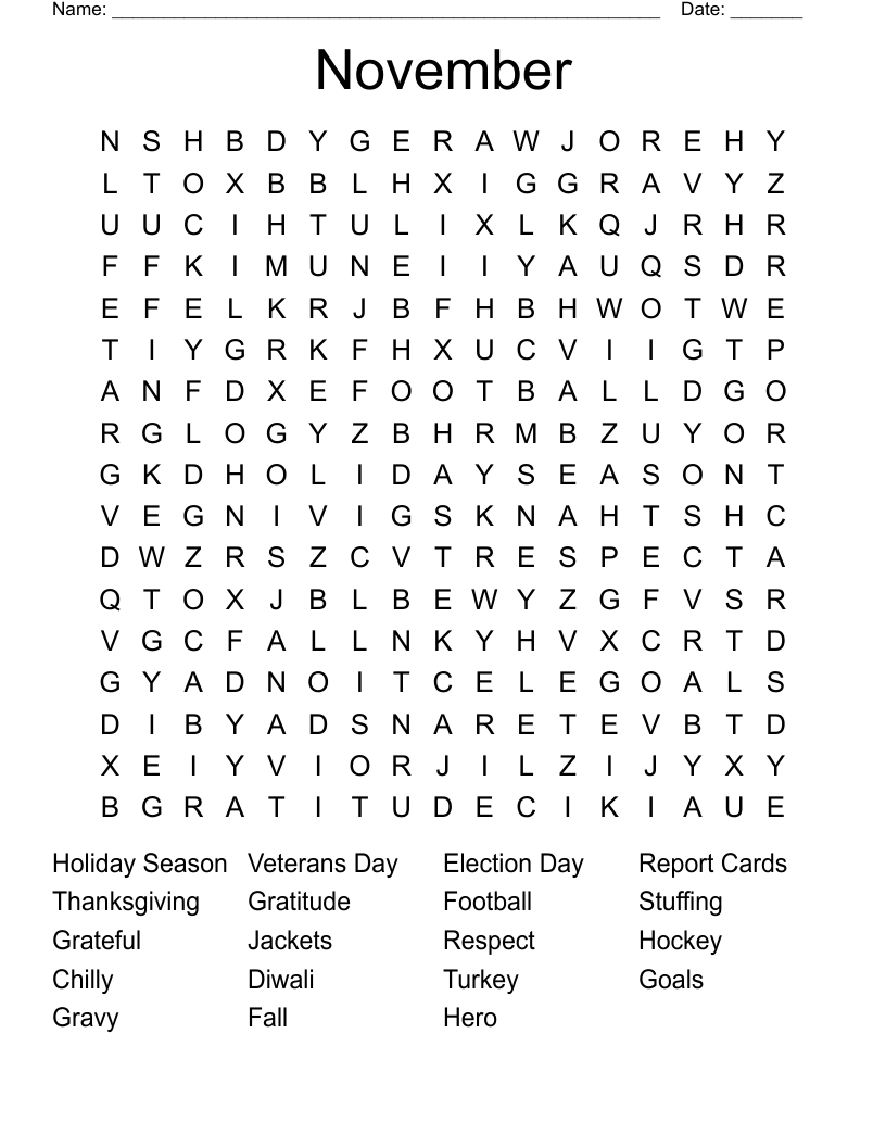 November Word Search