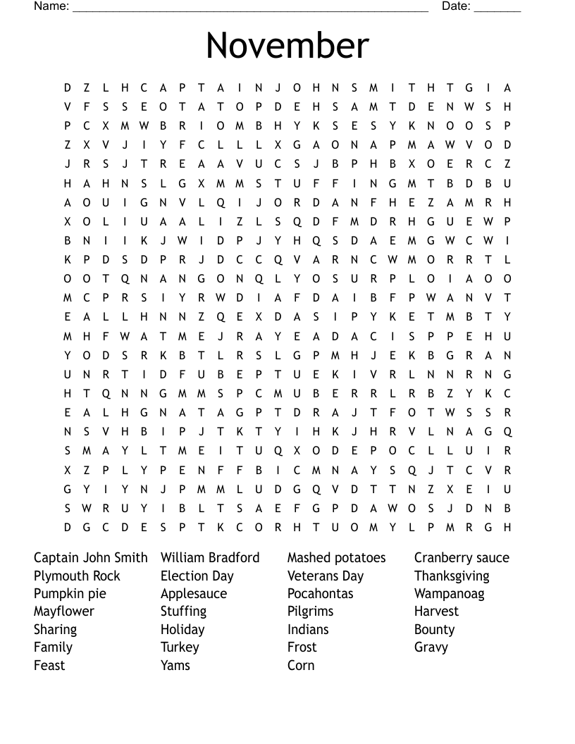 November Word Search