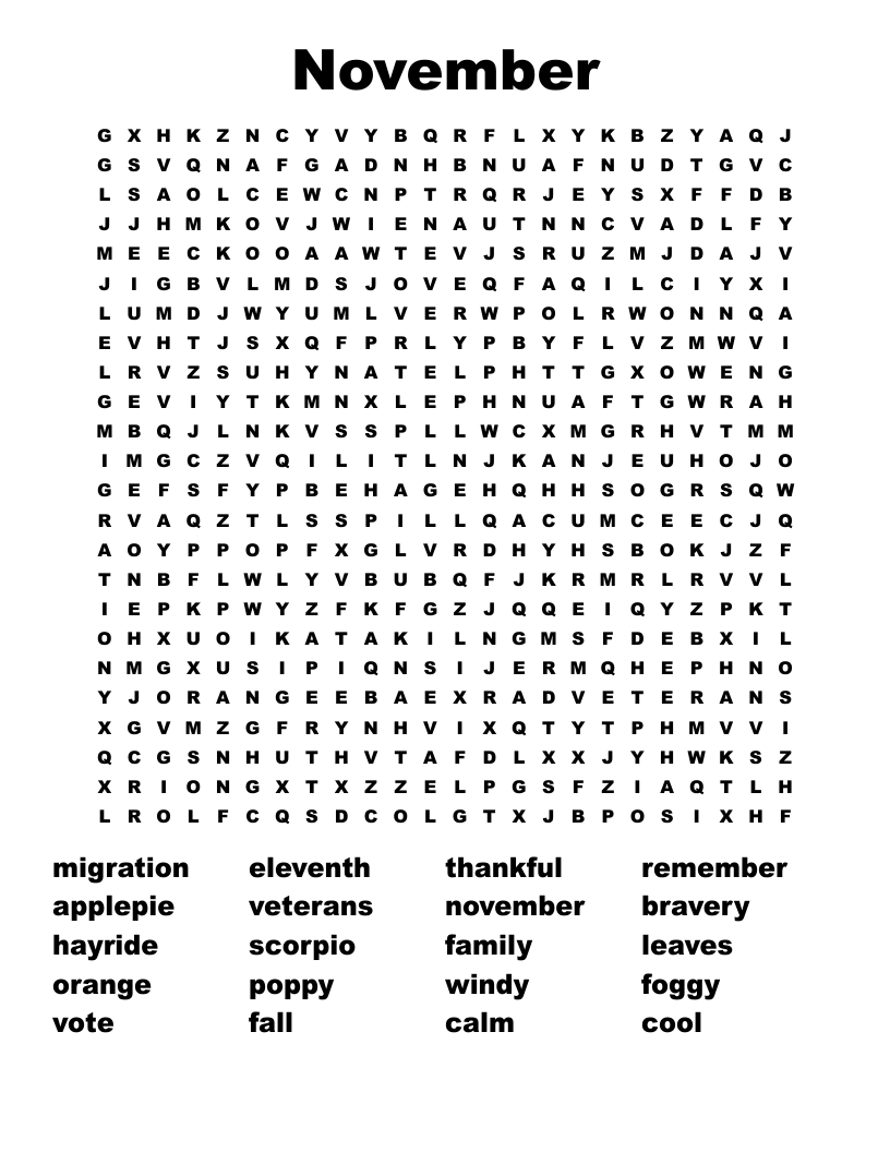November Word Search