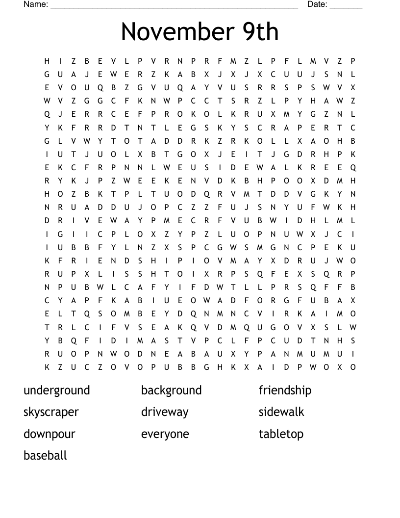 November 9th Word Search