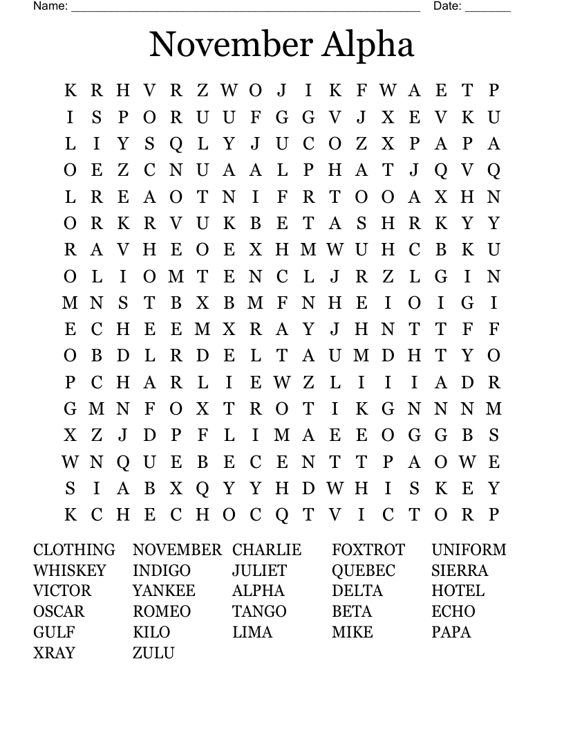 November Alpha Word Search