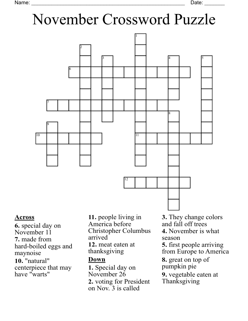 November Crossword Puzzle