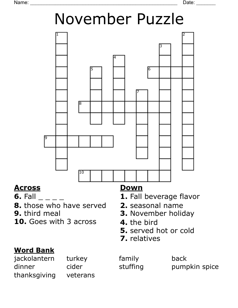 November Puzzle Crossword