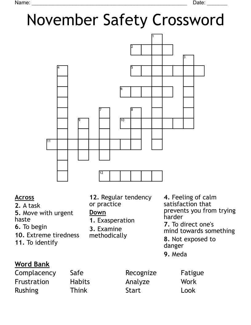 November Safety Crossword
