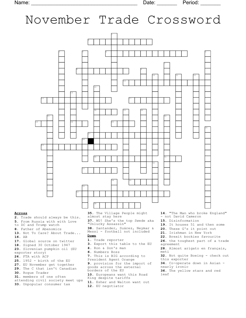 November Trade Crossword