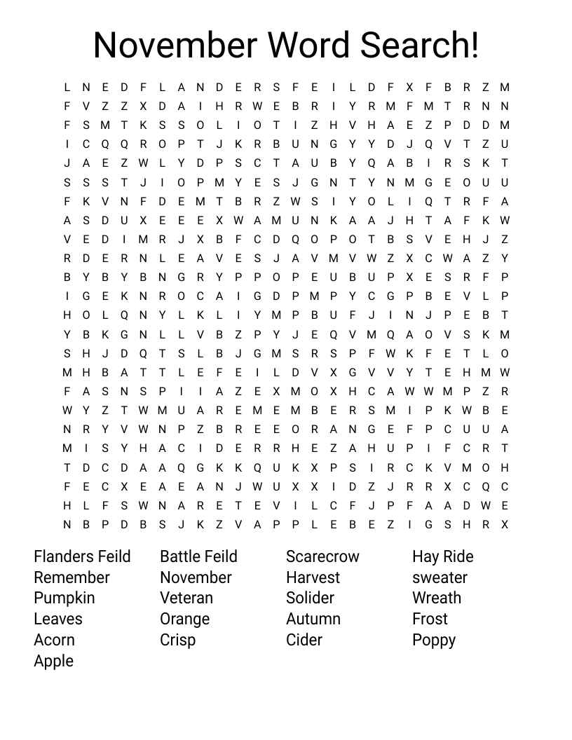 November Word Search!