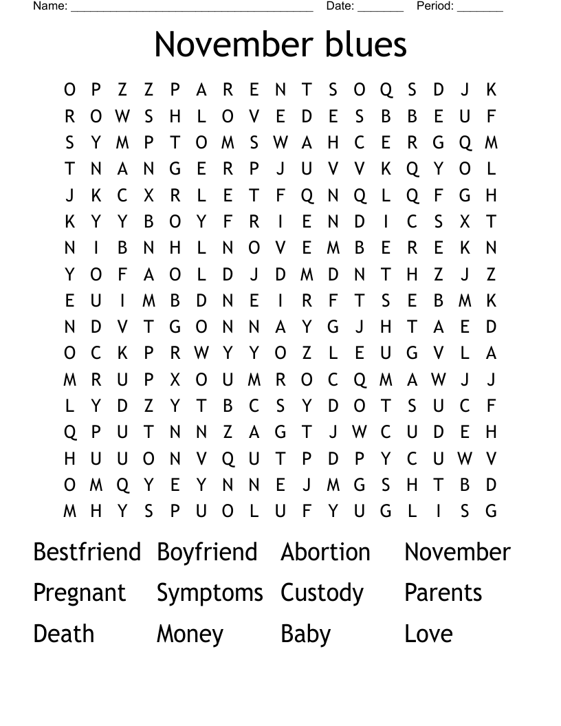 November blues Word Search