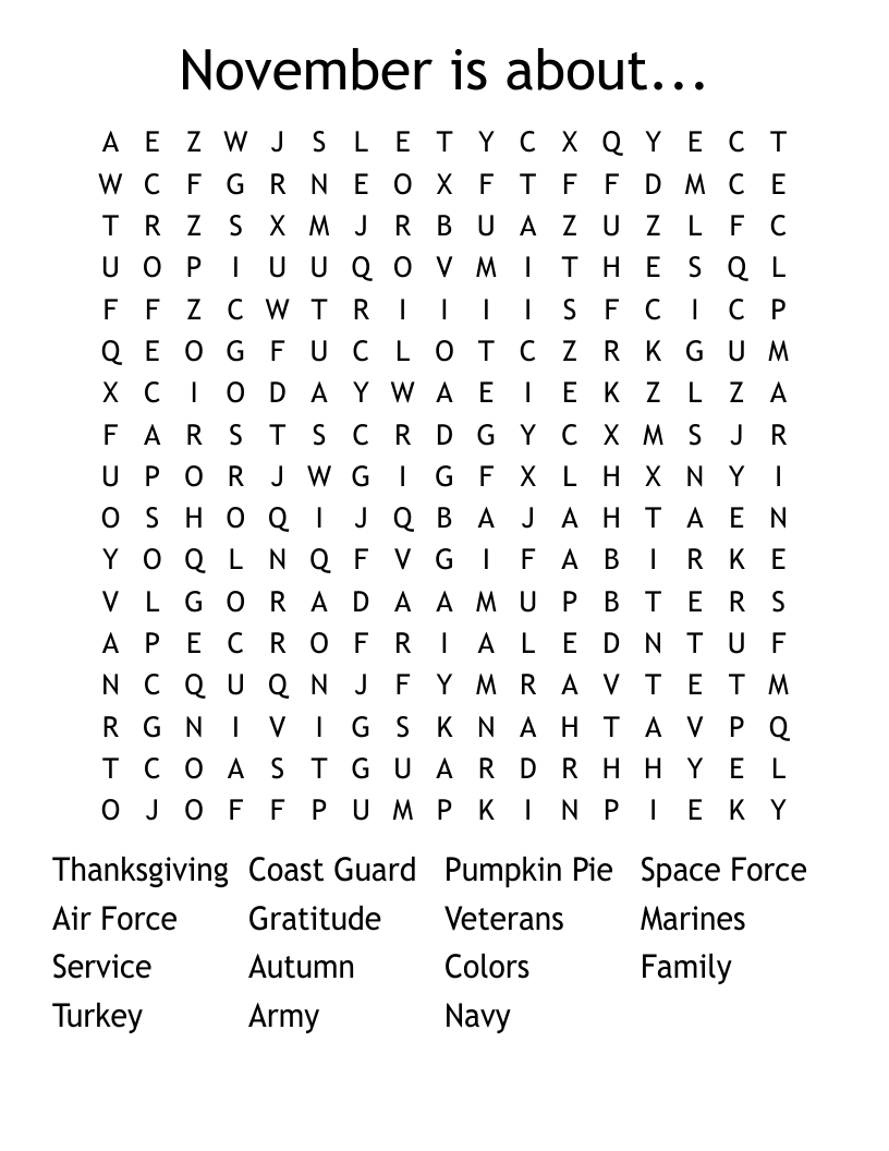 November is about... Word Search