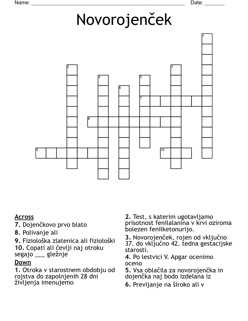 Novorojenček Crossword