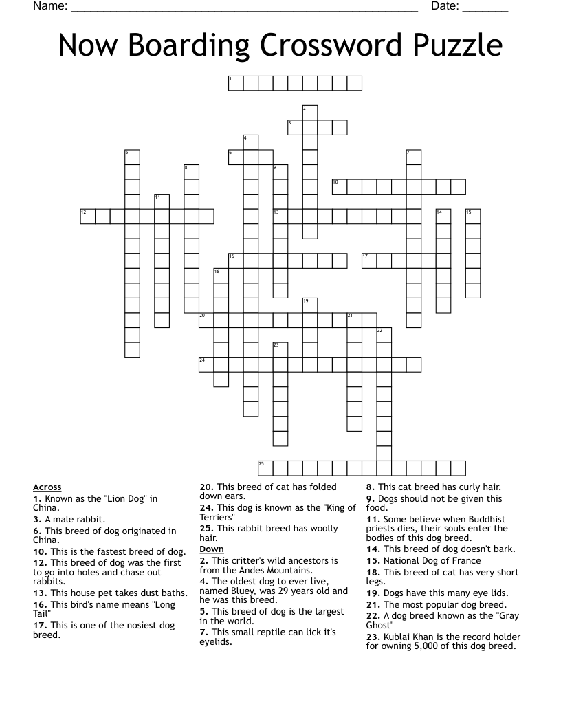 Now Boarding Crossword Puzzle