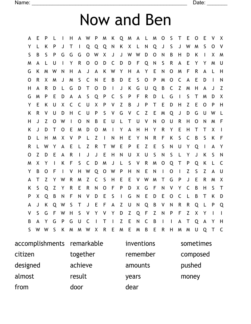 Now and Ben Word Search