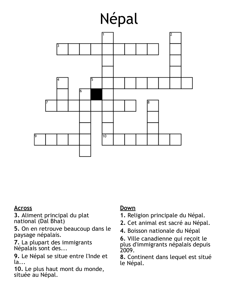 Népal  Crossword