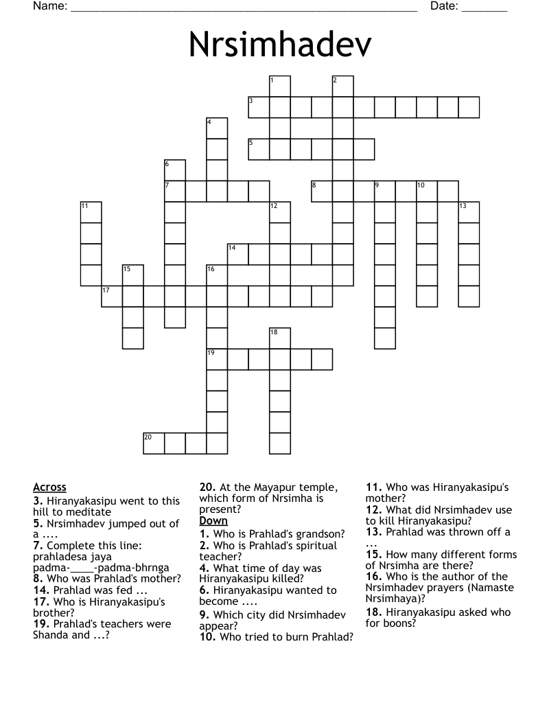 Nrsimhadev Crossword