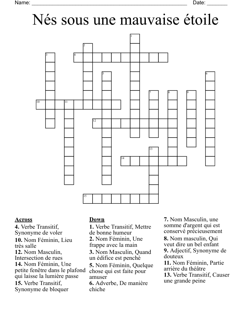 Nés sous une mauvaise étoile Crossword