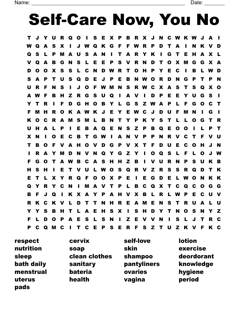 Self-Care Now, You No Word Search