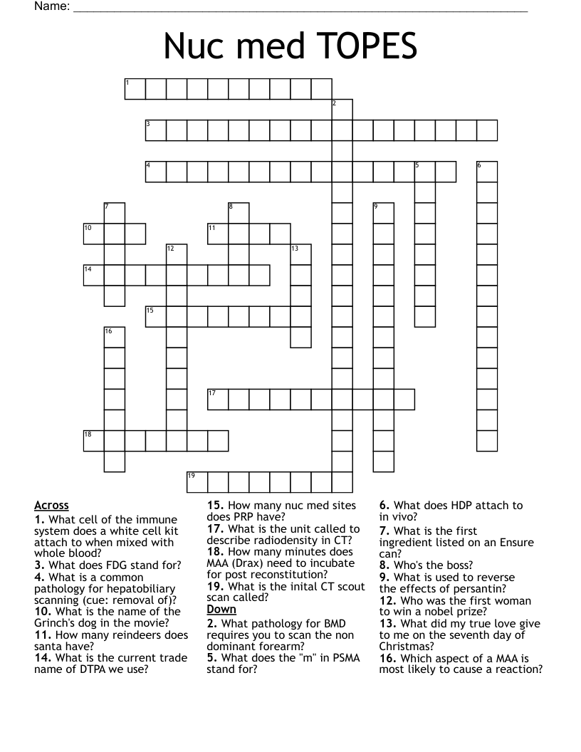 Nuc med TOPES Crossword