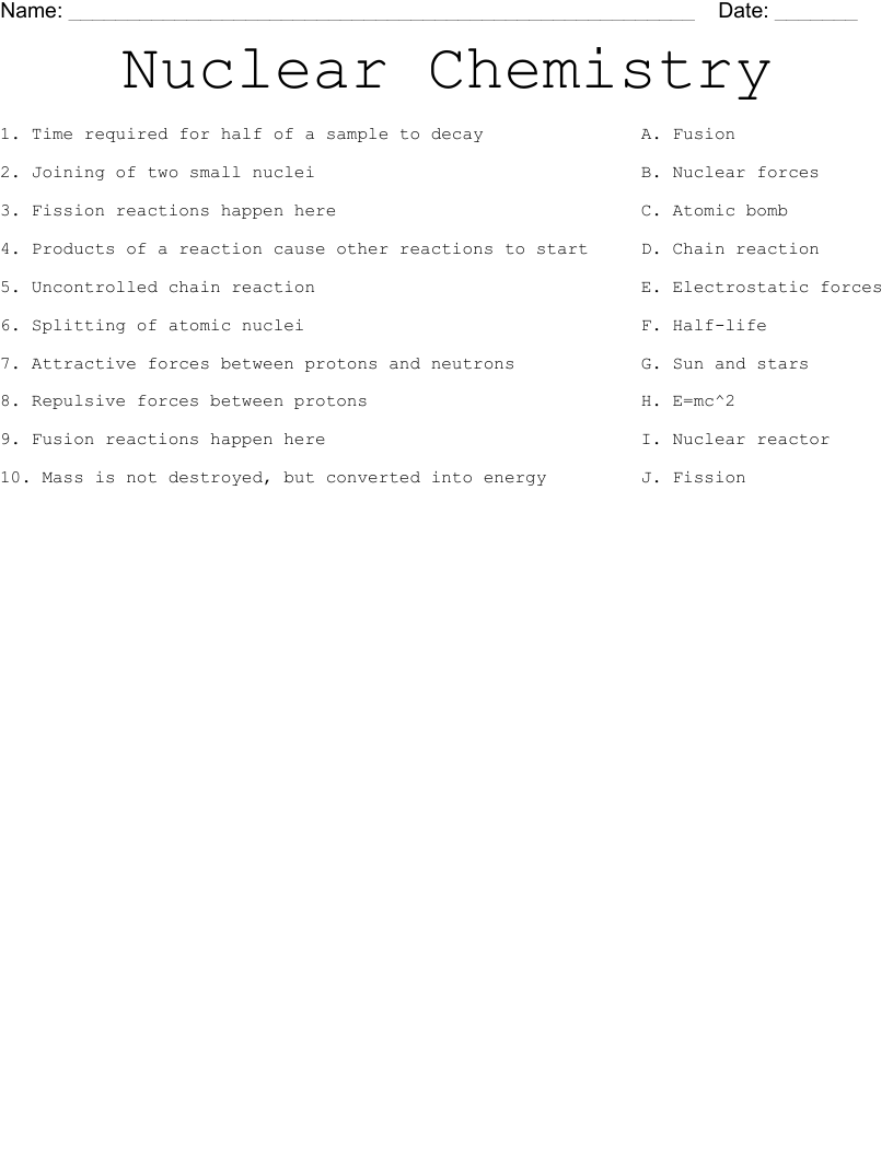 Nuclear Chemistry Worksheet