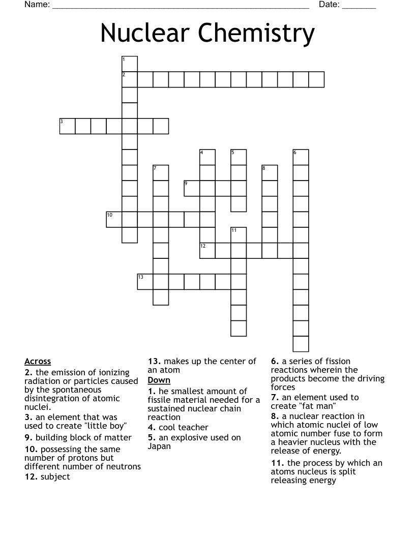 Nuclear Chemistry Crossword