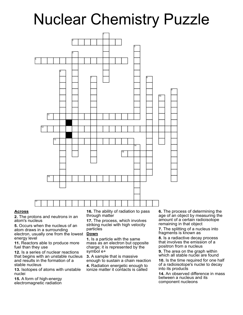 Nuclear Chemistry Puzzle Crossword